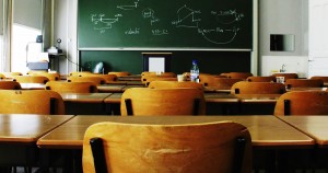 desks and chairs in a classroom